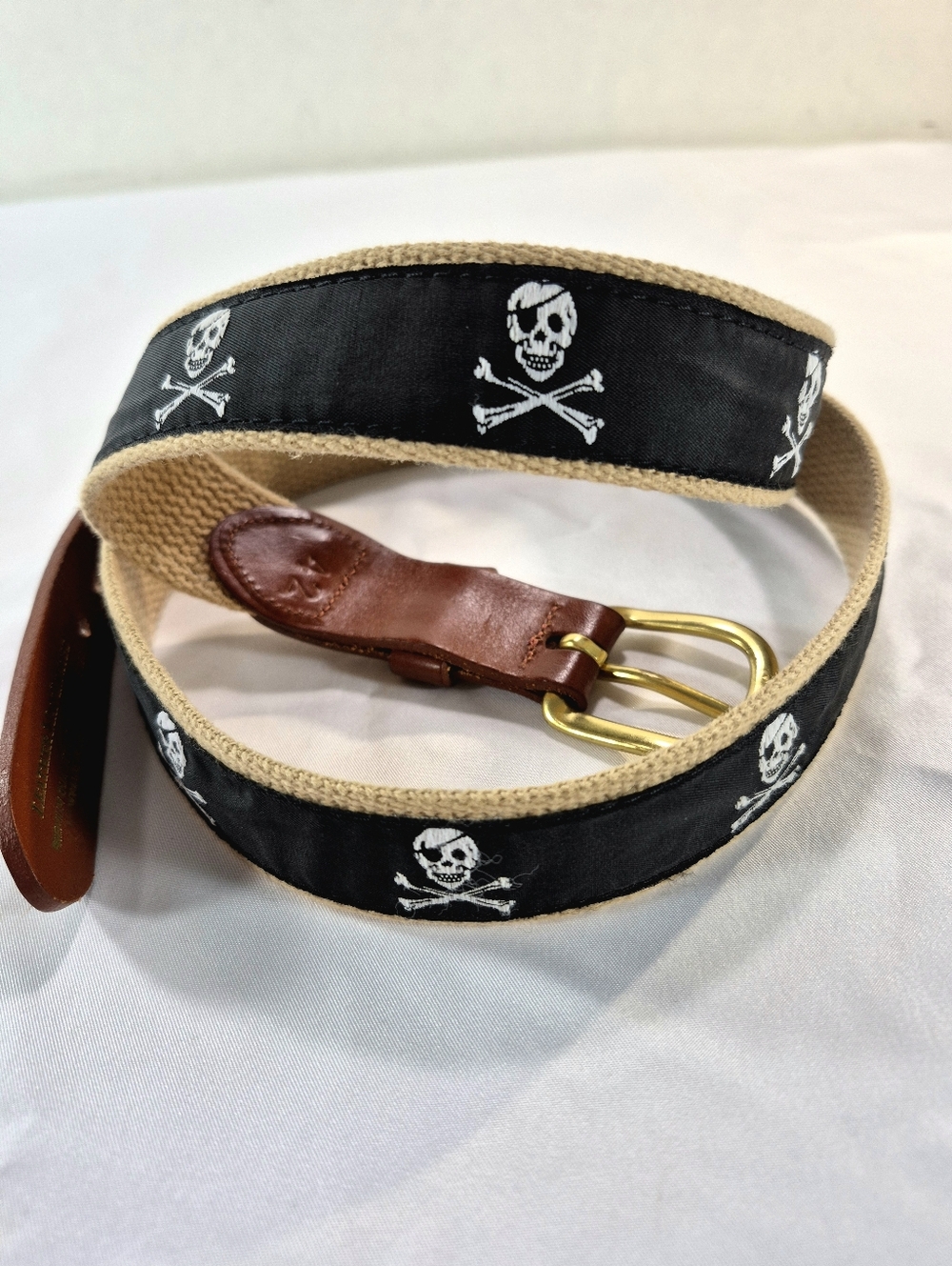 NWOT Leather Man Ltd Jolly Roger Skull & Crossbones Belt  Size 42 Pirate Coastal